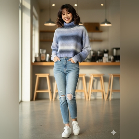 Streetwear Society Sweaters - Streetwear Society Blue Ombre Cropped Turtleneck Sweater M